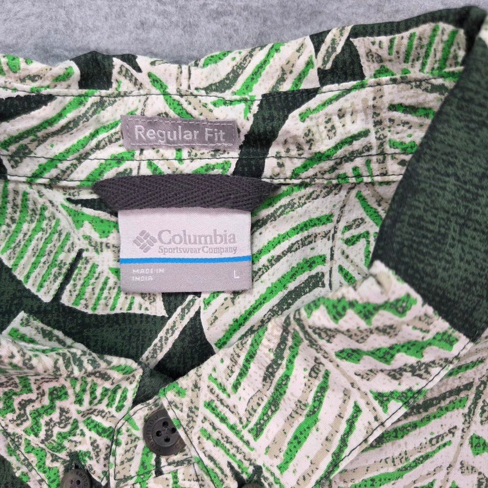 Columbia Button Down Shirt Mens Large Green Tropical Leaf Print Short Sleeve - Picture 5 of 9